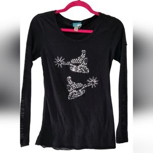 Cowgirl Hardware Longsleeve Black Tee w/ Sheer sleeves